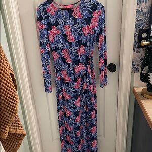 Lilly Pulitzer Navy and Pink Floral Long Sleeve Dress